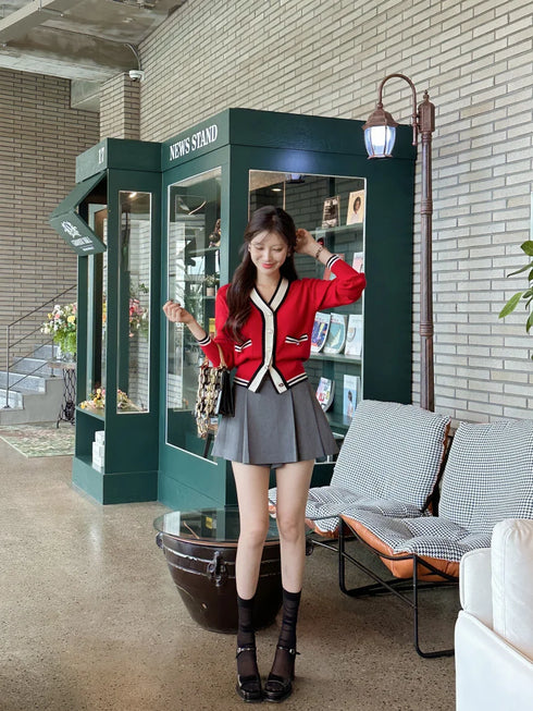 配色デザインカーディガン