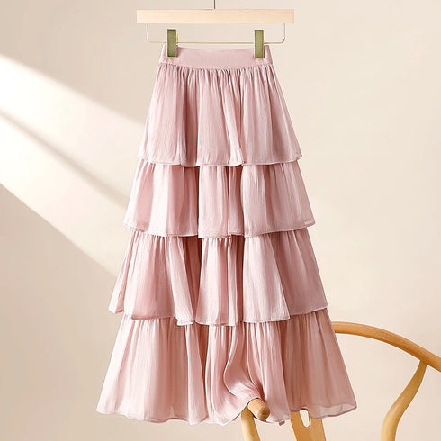 4段フリル艶スカート