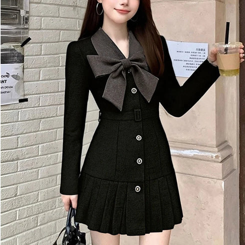 ダークトーンリボンプリーツワンピ