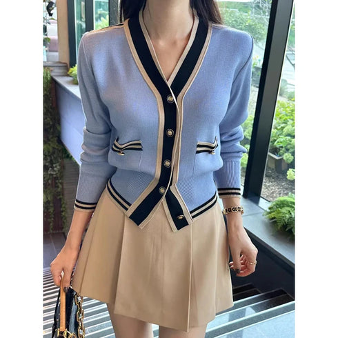 配色デザインカーディガン