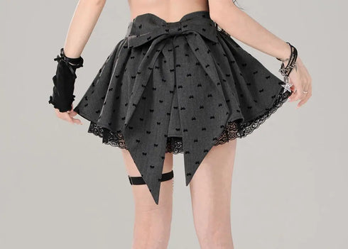 バックリボングレーミニスカート