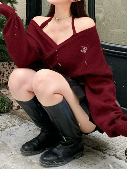 オフショルショートニット