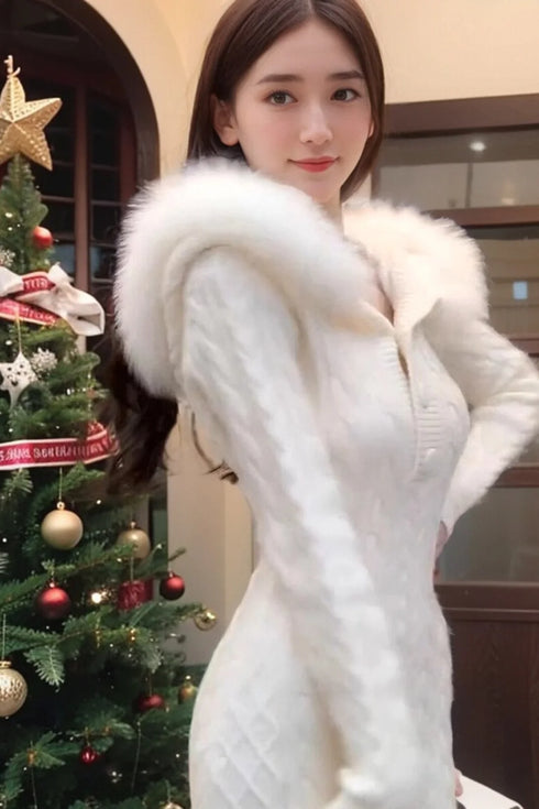 フードニットタイトワンピ