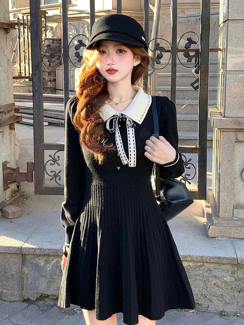 ステッチデザインニットワンピ