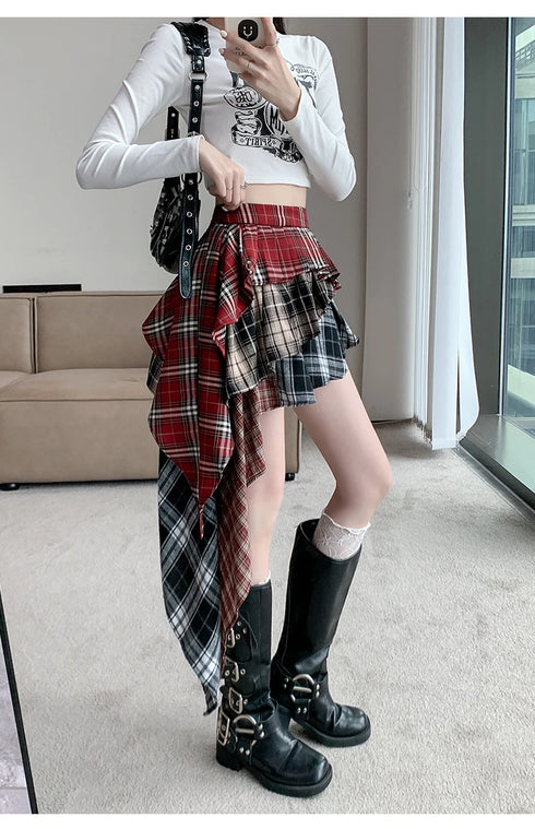 アシンメトリーチェックフリルスカート