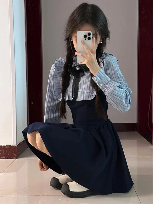 ハイウエストマーク制服風ワンピース