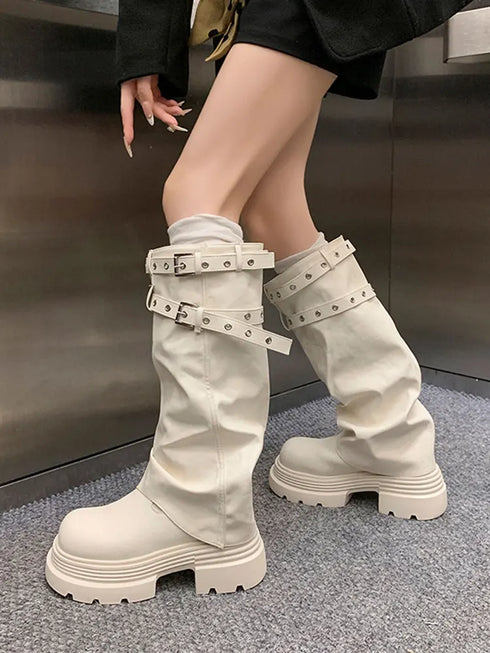 ダブルベルトルーズロングブーツ