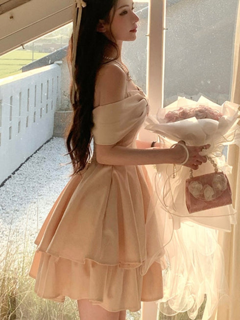 オフショルリボンプリンセスワンピース