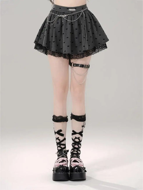 バックリボングレーミニスカート