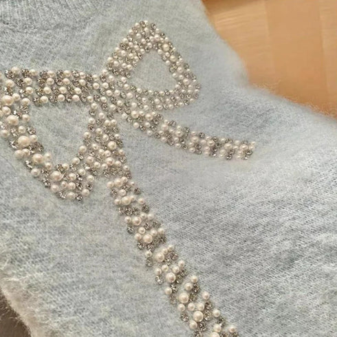 パールリボンオーバーニット