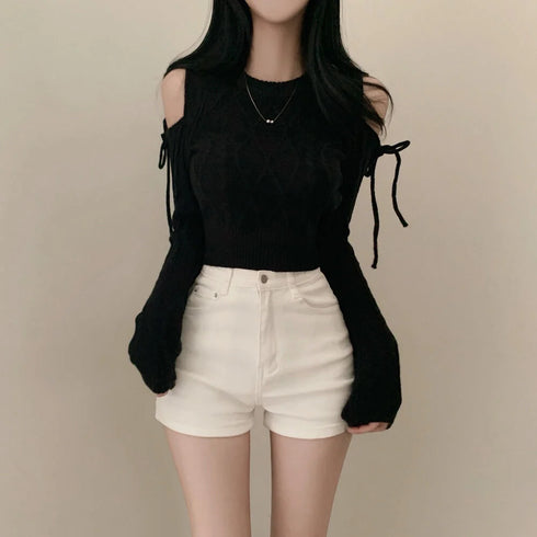 オープンショルダーガーリーニット