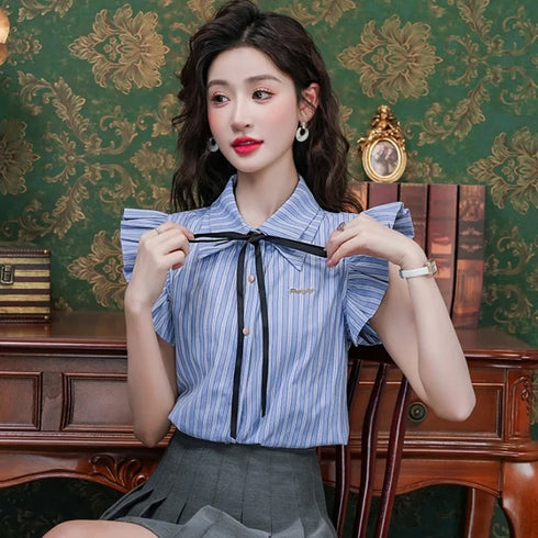 ストライプフリルシャツ