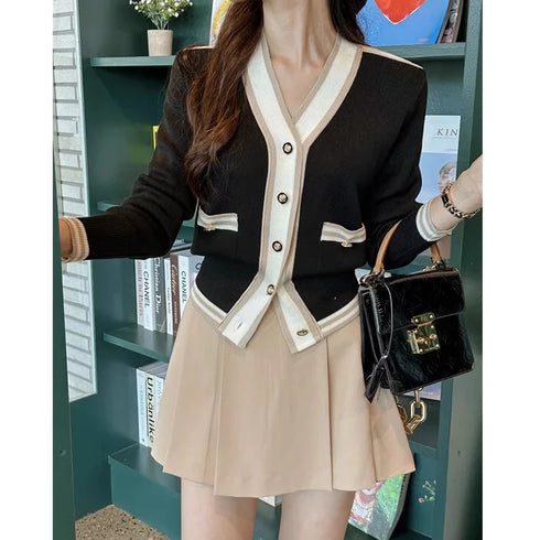 配色デザインカーディガン