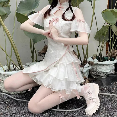 フリルチャイナホワイトワンピ