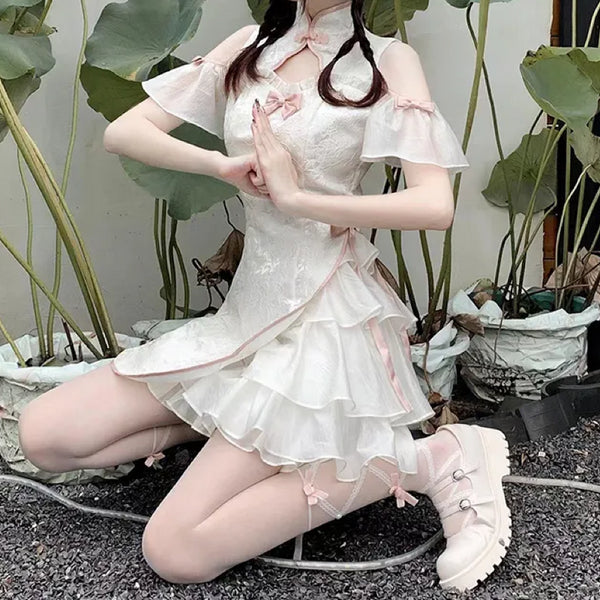 フリルチャイナホワイトワンピ