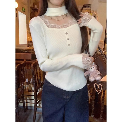 チョーカーデザインスクエアネックニット