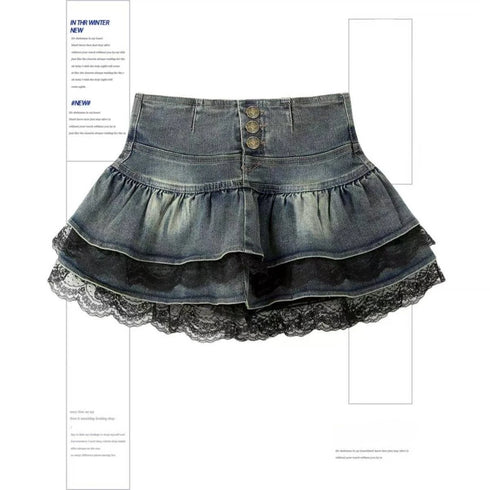 レース2段デニムスカート