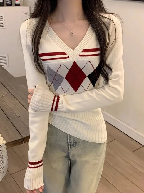 アーガイルVネックニット