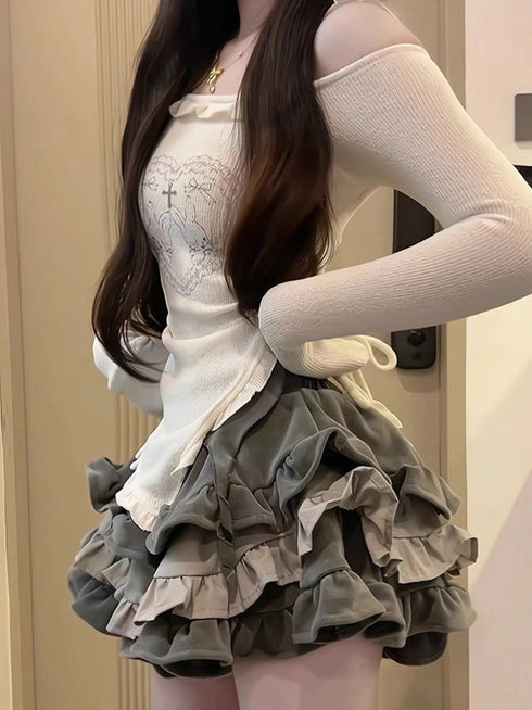 グレーフリルボリュームスカート