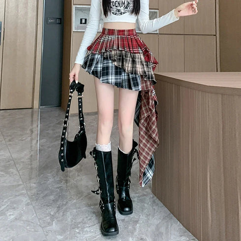 アシンメトリーチェックフリルスカート