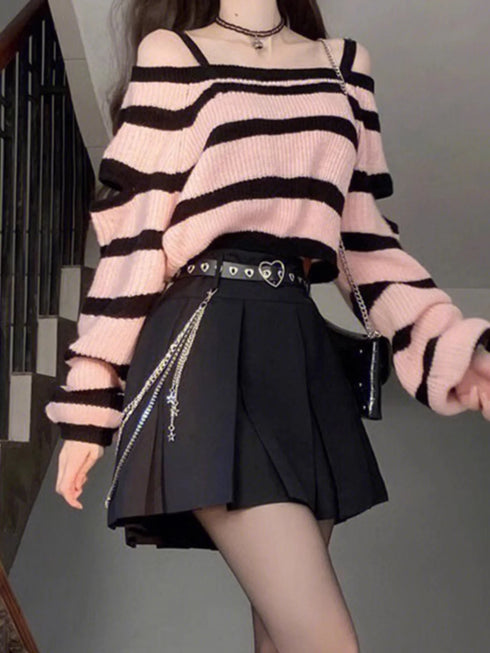 オフショルボーダーニット