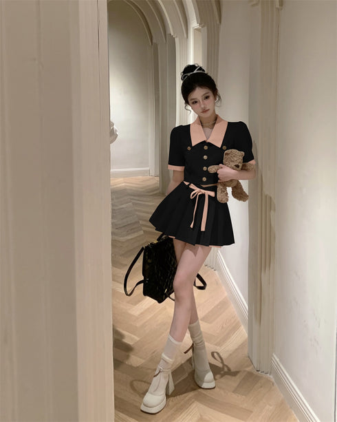 バイカラープリーツスカートセットアップ