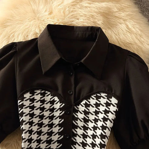 千鳥柄ドッキングトップス