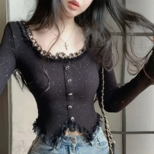 オープンネックレーストップス