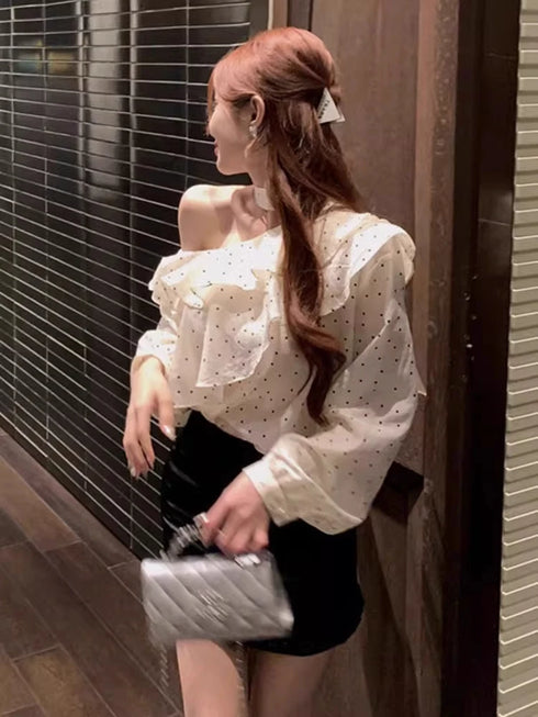 ワンショルドットフリルトップス
