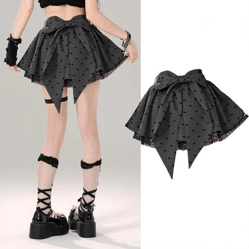 バックリボングレーミニスカート