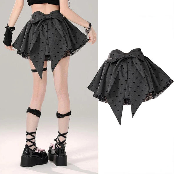 バックリボングレーミニスカート