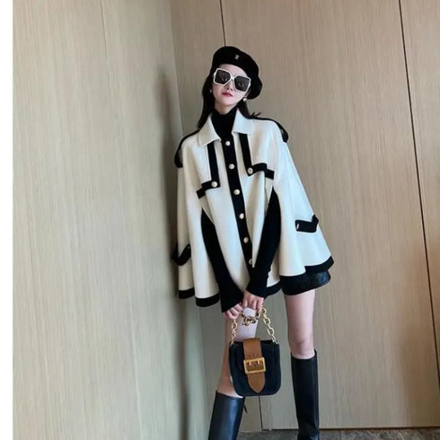 バイカラーケープコート