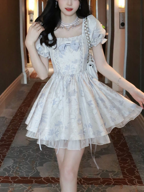 くすみブルーガールミニワンピ