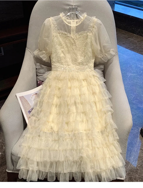 フリルロングパーティードレス