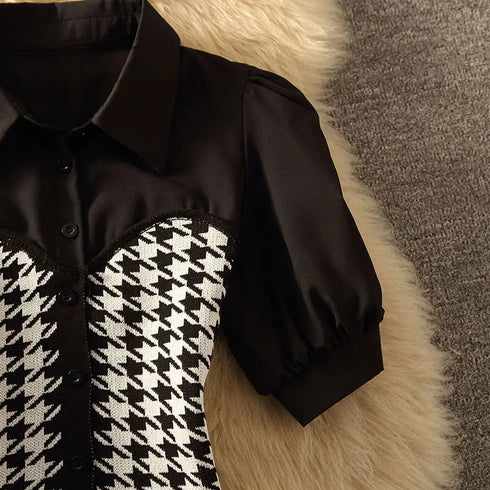 千鳥柄ドッキングトップス