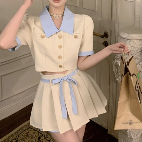 バイカラープリーツスカートセットアップ