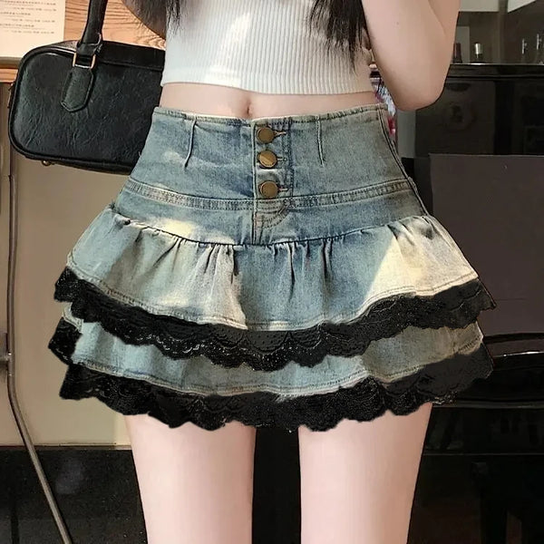 レース2段デニムスカート