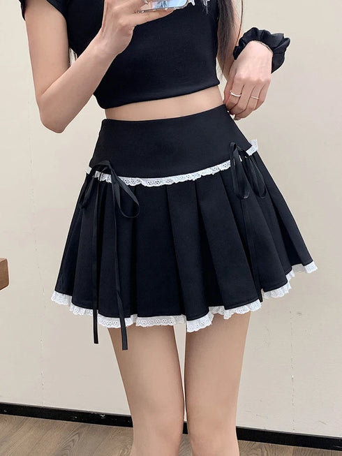 ポイントリボンレースプリーツスカート