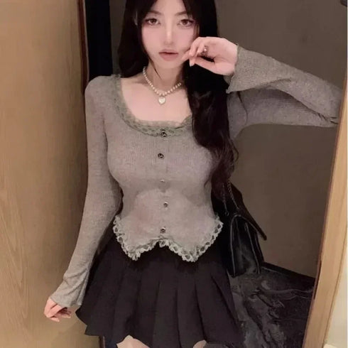 オープンネックレーストップス