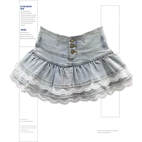 レース2段デニムスカート