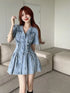 レースアップデニムワンピ