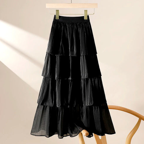 4段フリル艶スカート