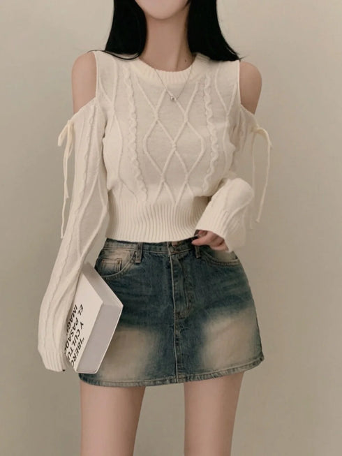 オープンショルダーガーリーニット