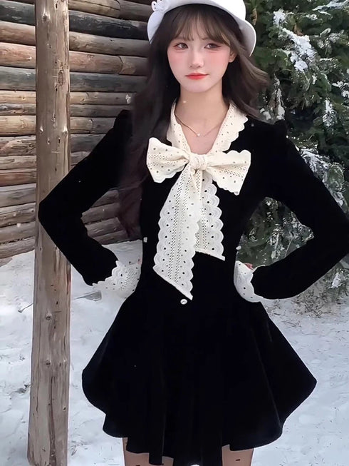 レースリボンブラックワンピ