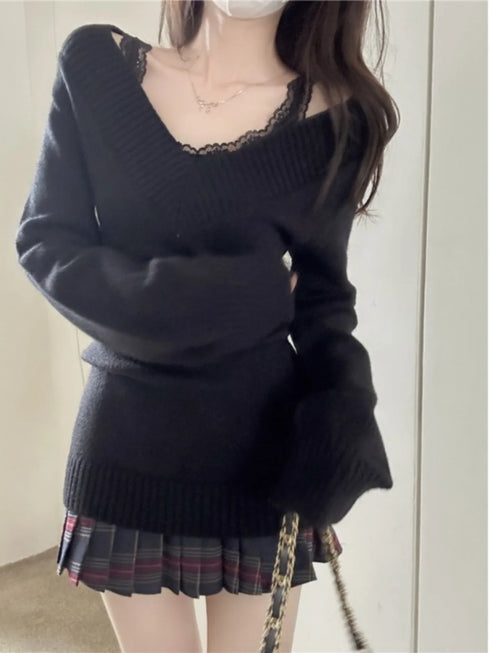 Vネックシンプルニット