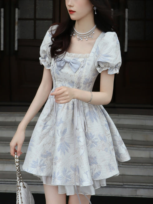 くすみブルーガールミニワンピ