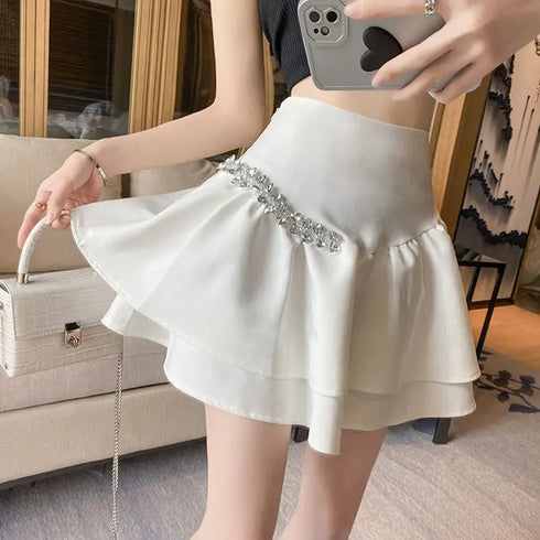 ビジューデザイン2段フリルミニスカート