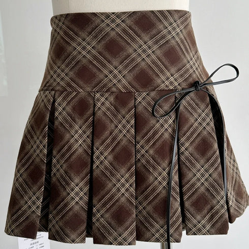 ブラウン切り替えプリーツスカート