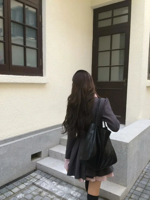 ストライプシャツ制服風ワンピ