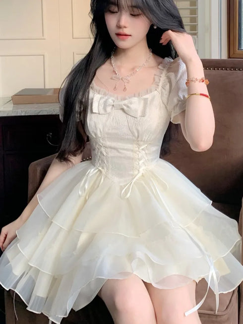 ダブル編み上げふわっとワンピ